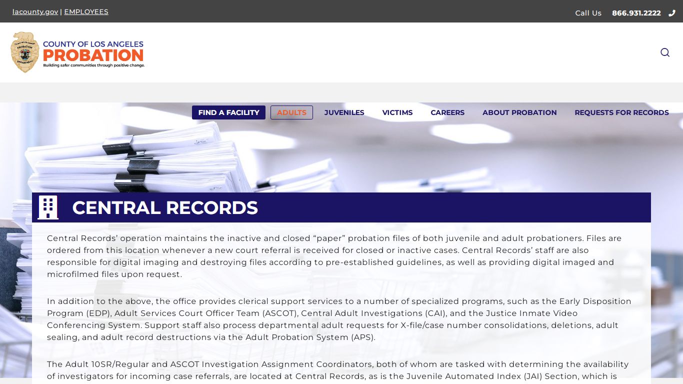 Central Records – Probation - Los Angeles County, California